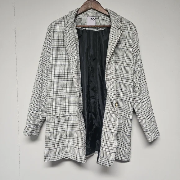 SO Oversized Plaid Blazer Pink Yellow White Black Green Blue Academia Office - Picture 5 of 10